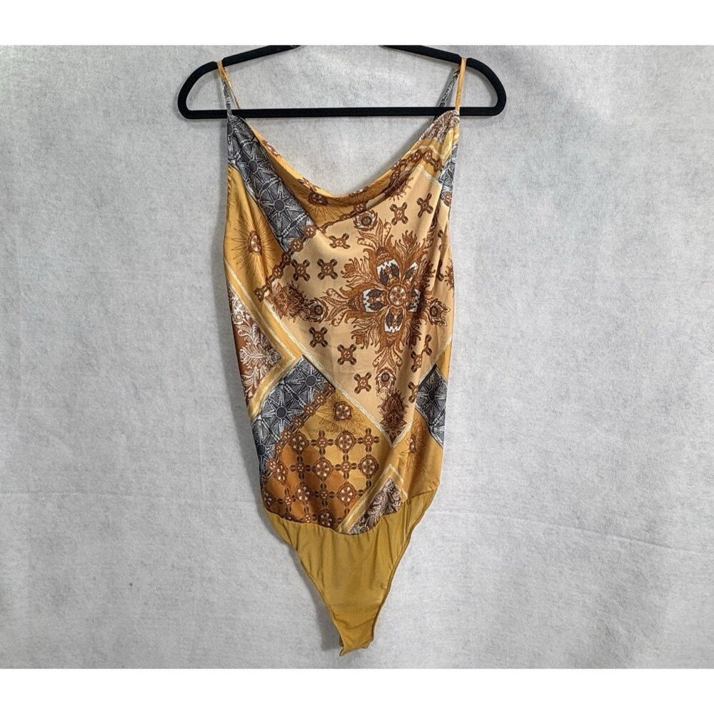 INTIMATELY FREE Women Halter One Piece Thong Snap Close Top Sz XL Brown 6a-3
